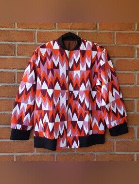 Unisex Red Geometric Ankara Bomber Jacket